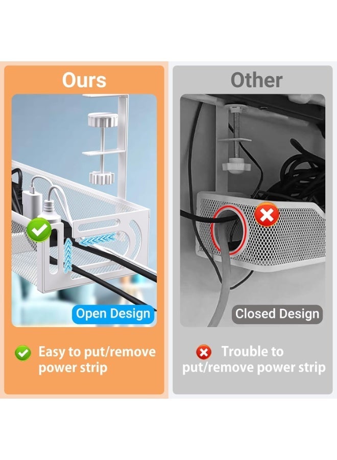 DUNISO Under Desk Cable Management Tray, No Drill Under Desk Cable Management Organizer,Cable Tray with Clamp for Desk Wire Management,Desk Cable Management Box,Durable and Sturdy, Saving Space,for Office, Home(White) - Image 5
